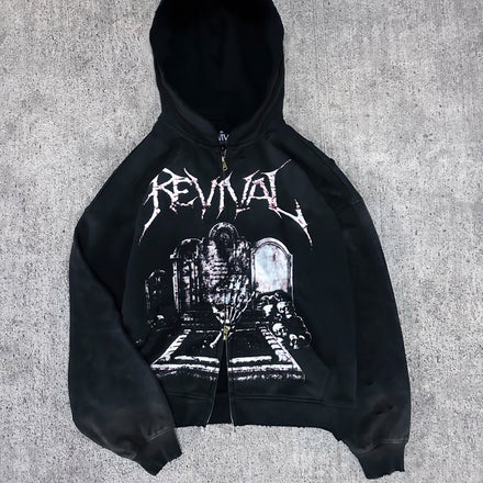 GRAVE DISTRESSED ZIP UP