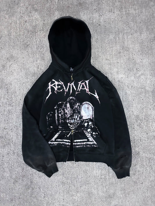 GRAVE DISTRESSED ZIP UP